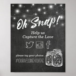 Poster Mariage Snap Hashtag Mason Jar Lights