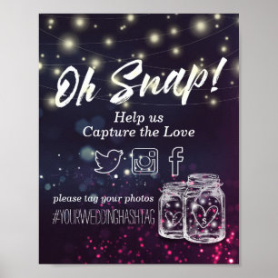 Poster Mariage Snap Hashtag Mason Jar Purple String Light