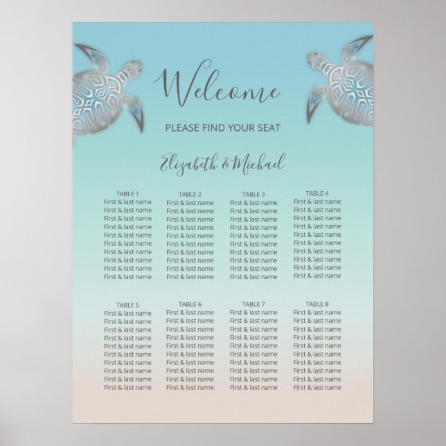 Poster Mariage sur la plage des tortues de mer d'argent (Devant)
