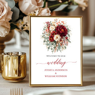 Poster Mariage sur table Marsala Floral Végétal 20x25cm