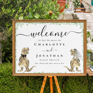 Poster Mariage Thème Dinosaures Drôles de Bienvenue