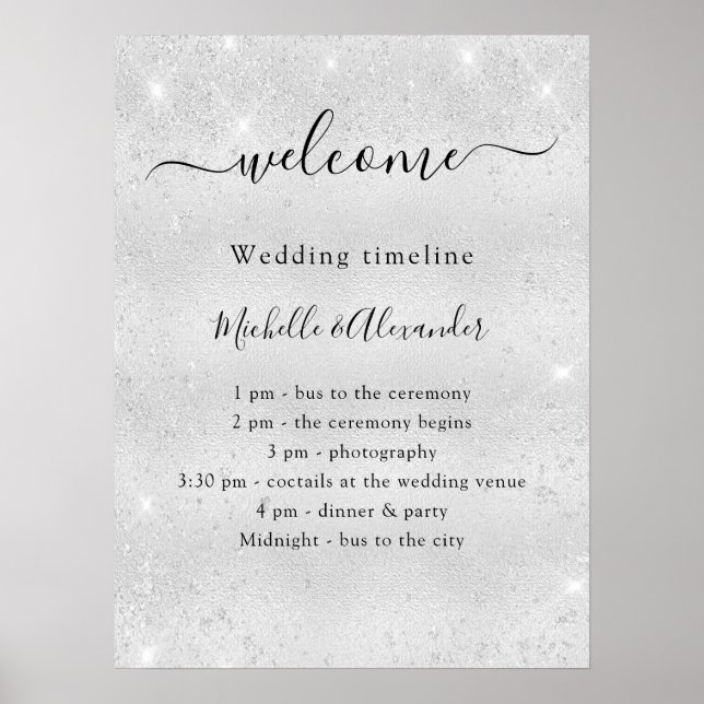 Poster Mariage timeline promgram argent parties scintilla (Devant)