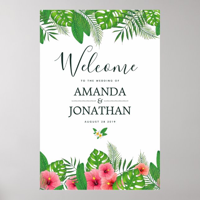 Poster Mariage tropical aquarelle Bienvenue (Devant)