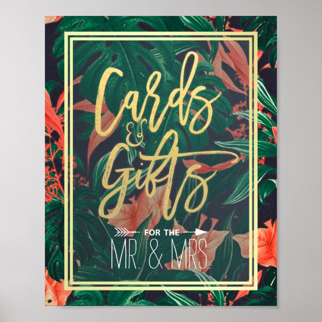 Poster Mariage Tropical Floral Gold Cartes & Cadeaux (Devant)