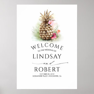 Poster Mariage Tropical Gold Pineapple Beach