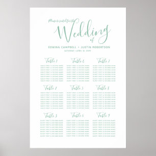 Poster Mariage vert blanc simple script texte plan de tab