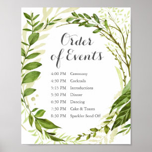Poster Mariage vert Ordre des événements Signer vert rust
