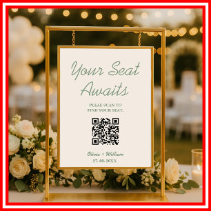 Poster Mariage vert Sage Code QR