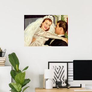 Poster Mariage vintage Nouveaux mariés, Mariée heureuse e