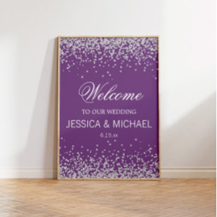 Poster Mariage Violet avec Paillettes Argentées Brillante