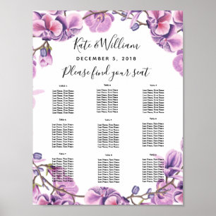 Poster mariage violet floral Table plan parti/mariage