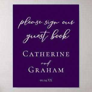Poster Mariage violet foncé Signer Notre Invité Livre Pos