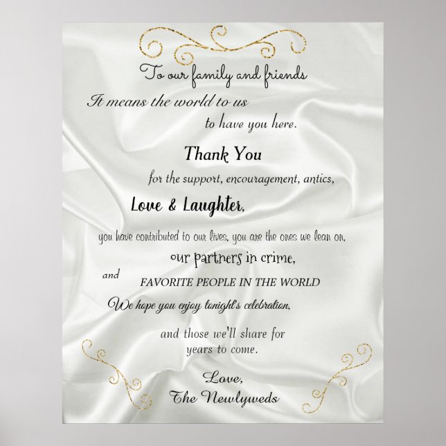 Poster Mariage Welcome Gold Parties scintillant, White Sa (Devant)