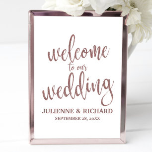 Poster Mariage Welcome Rose Gold Parties scintillant 8x10