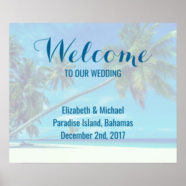 Poster Mariage Welcome Sandy Beach avec palmiers tropicau (Devant)