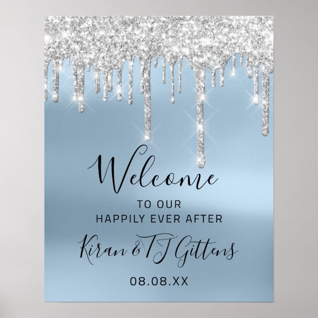Poster Mariage Welcome Silver Grey Drivers Blue Event (Devant)