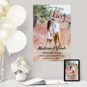 Poster Mariage Welcome Simple Modern Black Script Photo