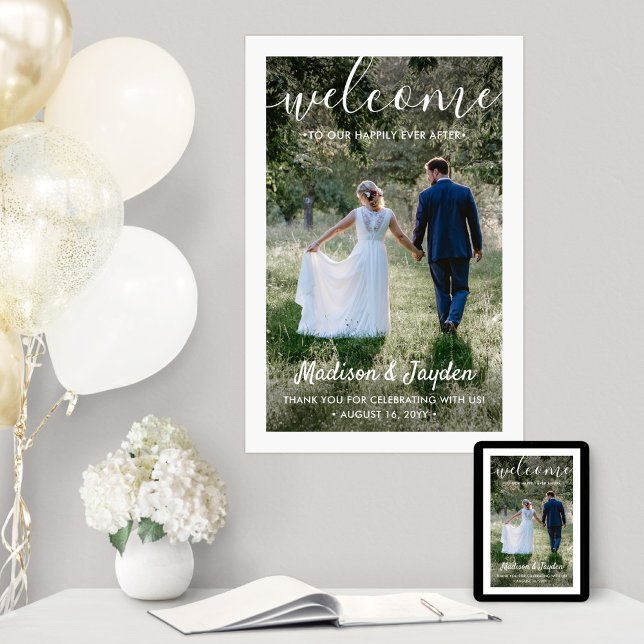 Poster Mariage Welcome Simple Modern White Script Photo (Créateur téléchargé)
