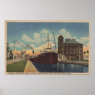 Poster Marie, MI - Vue du cargo quittant MacArthur