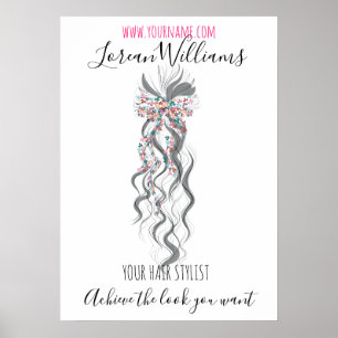 Poster Mariée cheveux ondulés couronne florale Coiffure m