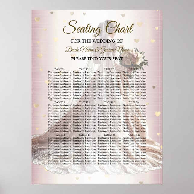 Poster Mariée d'hiver rose Golden Shiny Hearts (Devant)