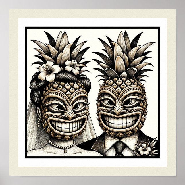 Poster Mariée et fille Aloha Pineapple Tiki Mariage princ (Devant)