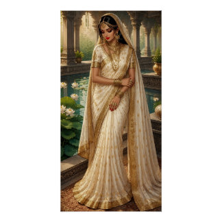 Poster Mariée indienne vintage Palace Lotus Pond Beaux-Ar