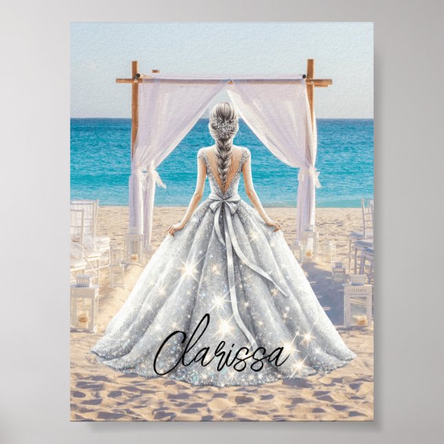Poster Mariée Mariage Jour Plage Mariage Fancy Gown (Devant)
