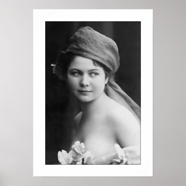 Poster mariée victorienne noir et blanc, portrait de fleu (Devant)