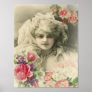 Poster Mariée vintage avec Roses