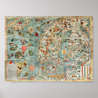 Poster Marina de Carta, carte de Scandinavie