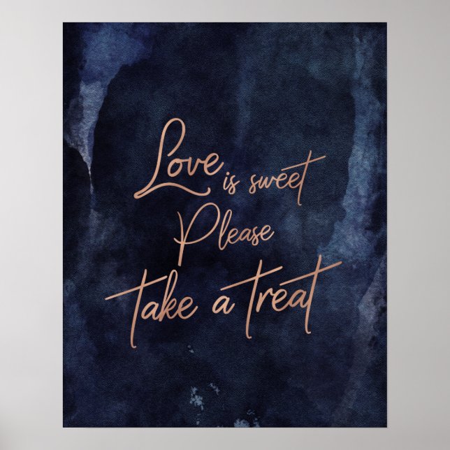 Poster Marine Bleu Aquarelle Rose Or l'amour est doux tra (Devant)