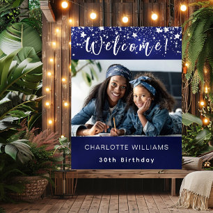 Poster Marine bleu argent star photo anniversaire bienven