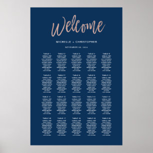 Poster Marine Bleu et Rose Gold Glam Chic Seing Chart