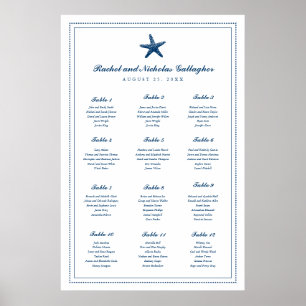 Poster Marine Bleu Graceful Starfish 24 x 36 Carte de siè