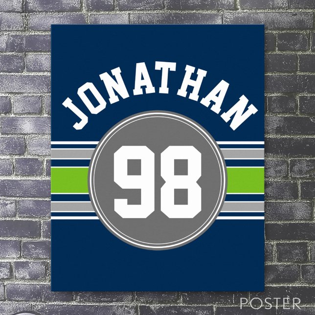 Poster Marine bleu Green Sports Jersey Grandes Nom Numéro (Custom Sporty Poster)