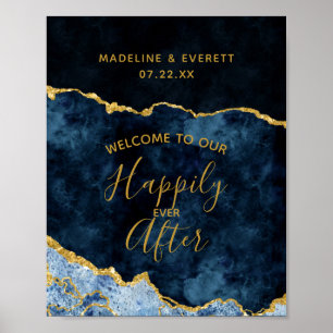 Poster Marine Bleu & Or heureux après l'Affiche de bienve