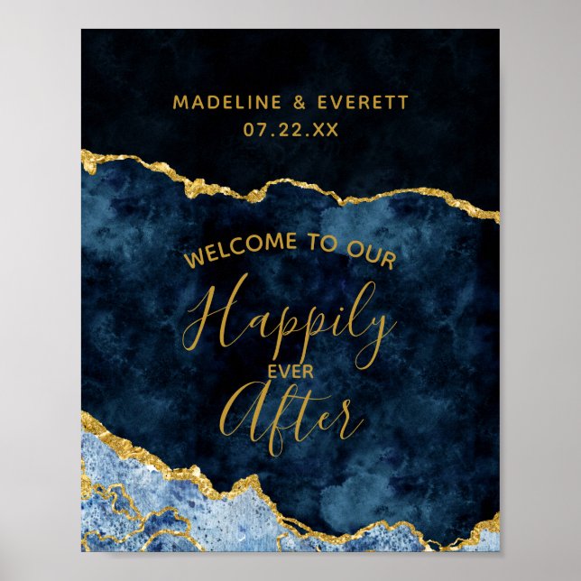 Poster Marine Bleu & Or heureux après l'Affiche de bienve (Devant)