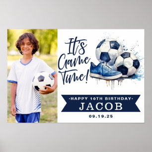 Poster Marine Bleu Soccer Enfants Aquarelle Photo