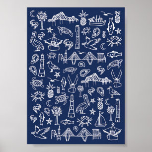 Poster Marine Blue Charleston Toile Mini