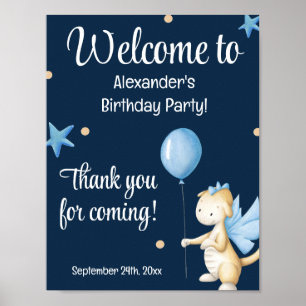 Poster Marine Blue Cute Dragon et Ballotte Bienvenue Anni