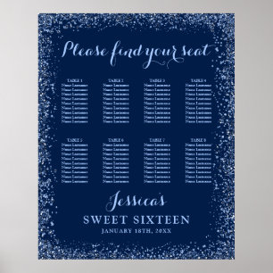Poster Marine Blue Faux Parties scintillant Sweet 16 Seat