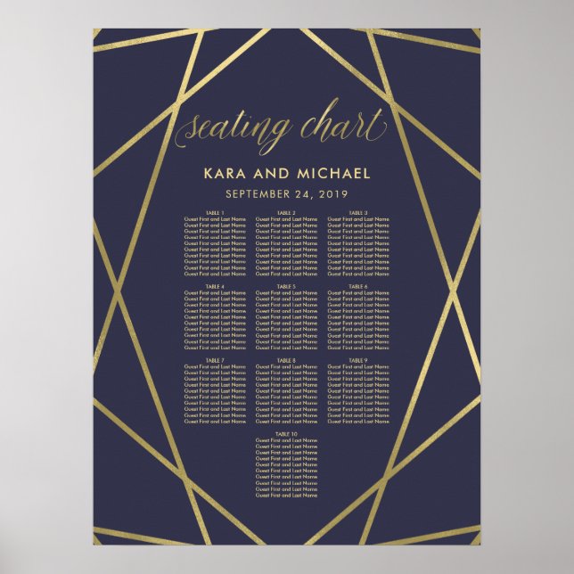 Poster Marine Blue Modern Gold Diamond Diagramme de siège (Devant)