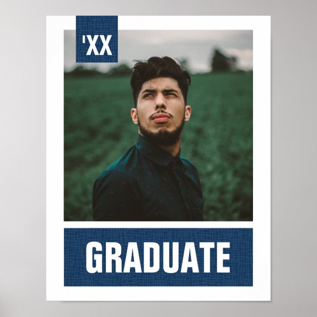 Poster Marine Blue Modern Textured Photo Graduation (Devant)