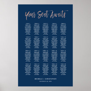 Poster Marine Blue & Rose Gold Chic Mariage de siège grap