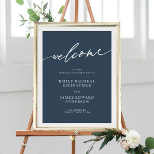 Poster Marine Blue Welcome Calligraphie Simple Mariage