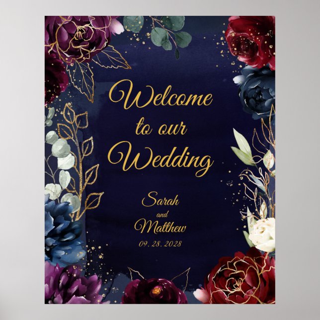 Poster Marine Bourgogne Bienvenue À Notre Mariage 24 x 30 (Devant)