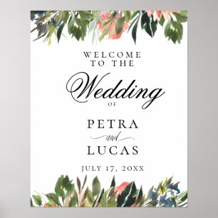 Poster Marine Coral Botanique Mariage Bienvenue