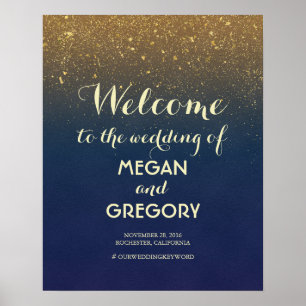 Poster Marine et Parties scintillant d'or Vintage mariage