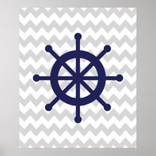 Poster Marine et roue nautique grise de bateau de Chevron